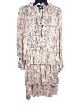NWT Beulah Style Floral Ruffle Chiffon Tiered Dress L MSRP $224